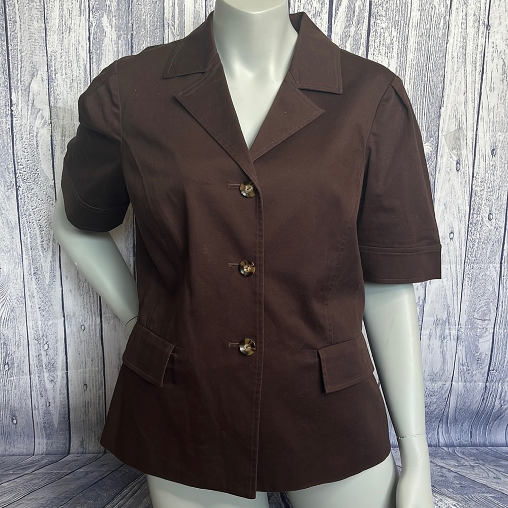 Oscar by Oscar de la Renta Brown Chino Short Sleeve Jacket Top, 14